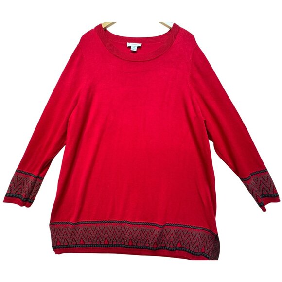 Cj Banks Women's Tunic Pullover Sweater Knit Stretch Size 2X Red Long Sleeve - Picture 1 of 11